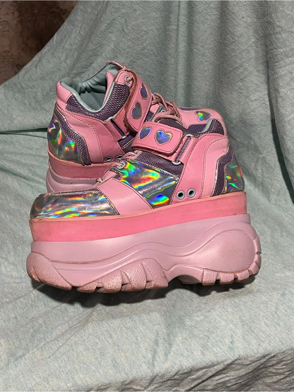Sugar Thrillz Pink Holographic Heart Platform Sneakers